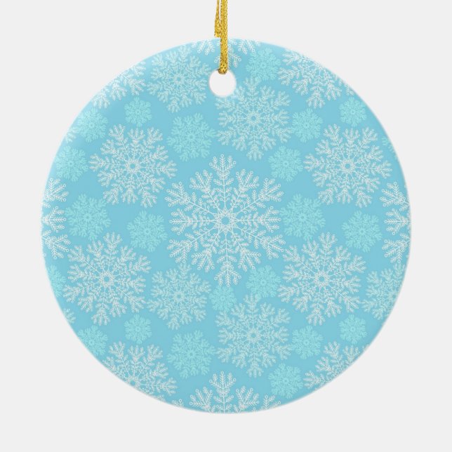 Baby Blue and White Christmas Snowflakes Muster Keramik Ornament (Hinten)