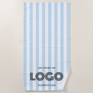 Baby Blue and White Classic Stripe Logo Strandtuch