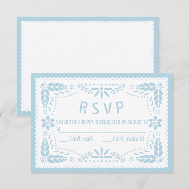 Baby Blue and white papado Picado Baby Boy Dusche RSVP Karte (Vorne/Hinten)