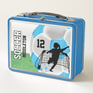 Baby Blue and White Soccer Ball - Soccer Girl Metall Brotdose