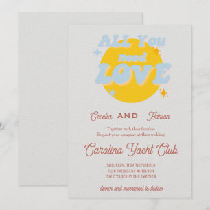 Baby Blue and Yellow Retro Hochzeitseinladung Einladung