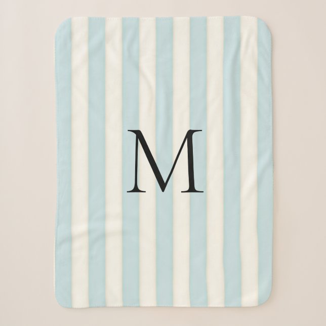 Baby Blue & Antique White Stripes Mit Monogramm Sherpadecke (Vorderseite)