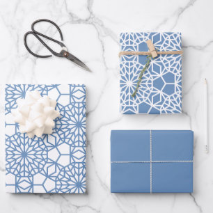 Baby Blue Arabesque Geometric Muster Geschenkpapier Set