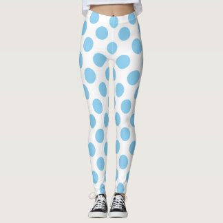 Baby Blue auf weiße große Polka Dots Leggings