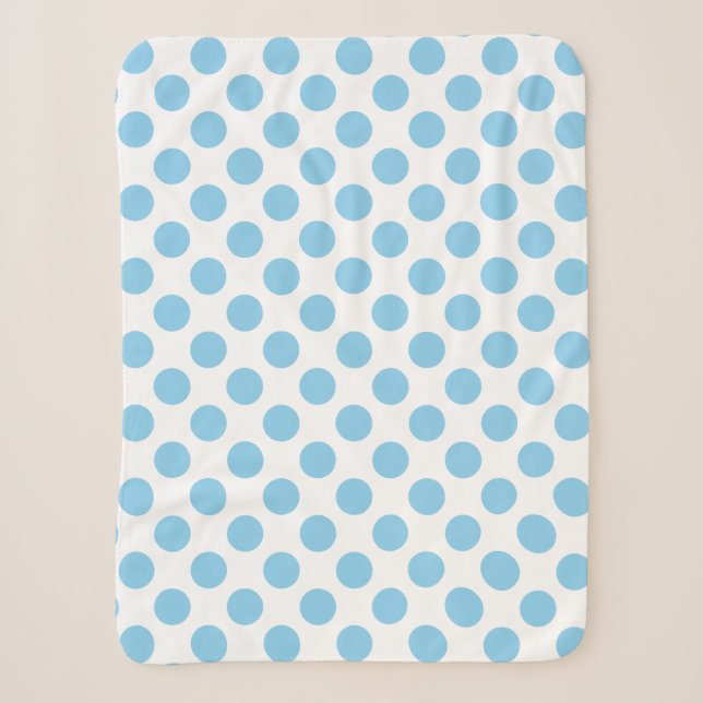 Baby Blue auf weiße große Polka Dots Sherpadecke (Vorderseite)