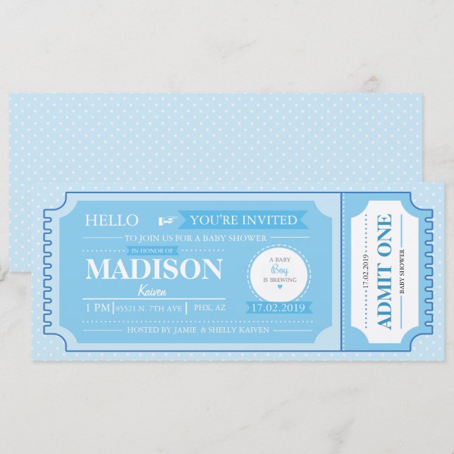 Baby Blue Baby Dusche Event Ticket Einladung (Vorne/Hinten)