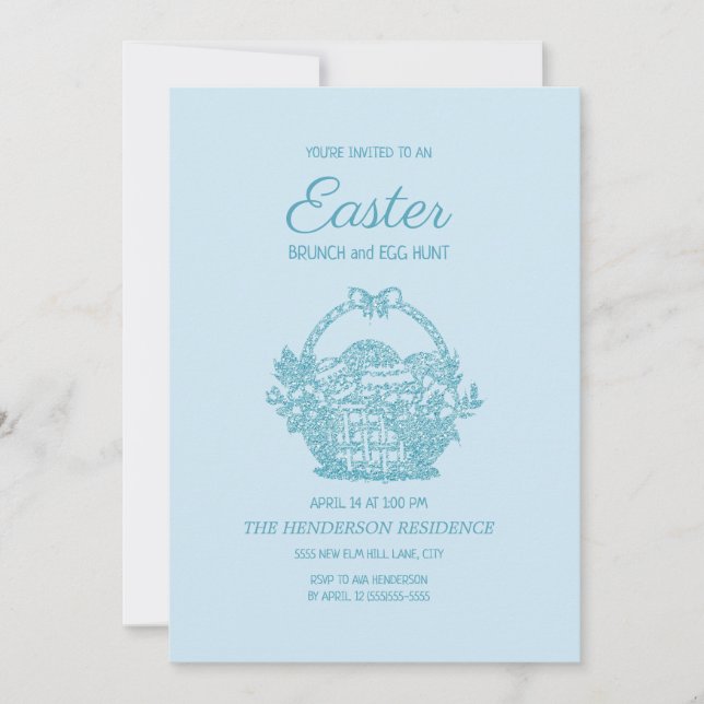 Baby Blue Basket Oster Brunch Ei Hunt Einladung (Vorderseite)