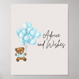 Baby Blue Bear Babydusche und Wünsche Poster