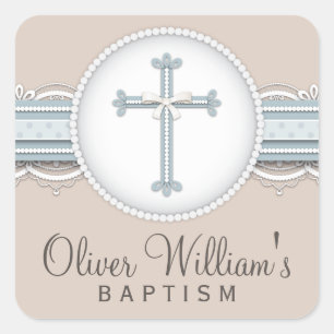 Baby Blue Beige Religious Celebration Cross Quadratischer Aufkleber