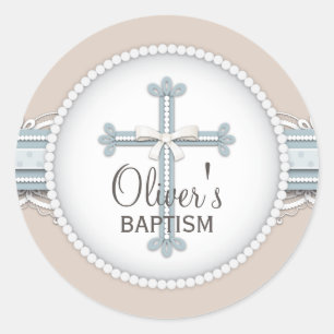 Baby Blue Beige Religious Celebration Cross Runder Aufkleber