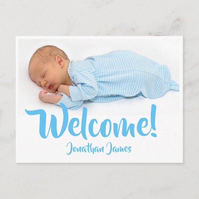 Baby Blue Birth Foto Ankündigung Postcard (Vorderseite)