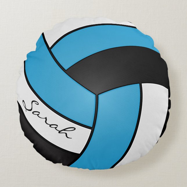 Baby Blue, Black and White Volleyball | DIY Name Rundes Kissen (Vorderseite)