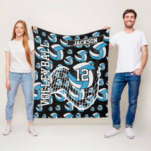 Baby Blue, Black and White Volleyball Pattern Fleecedecke