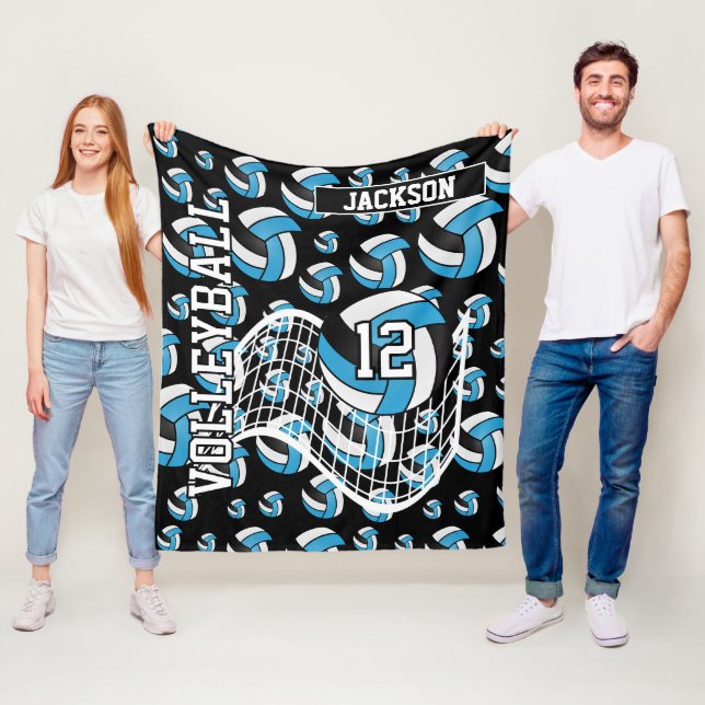 Baby Blue, Black and White Volleyball Pattern Fleecedecke (Beispiel)