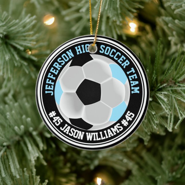 Baby Blue, Black & White Soccer ⚽  Keramik Ornament (Baum)