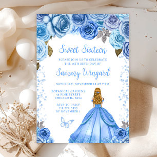Baby Blue Blond Haar Prinzessin Sweet Sixteen Einladung