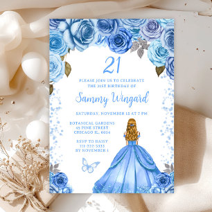 Baby Blue Blonde Hair Princess Geburtstagsparty Einladung