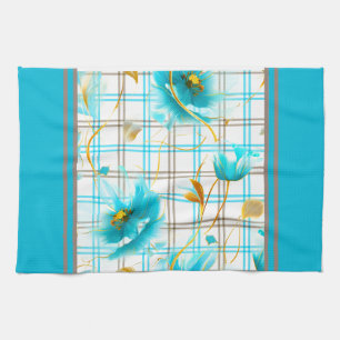 Baby Blue Blume im Karierten Hintergrund Geschirrtuch