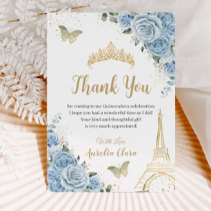 Baby Blue Blumen Eiffelturm Sweet 16 Quinceañera Dankeskarte