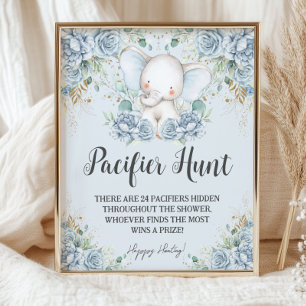 Baby Blue Blumen-Elefanten-Schnuller-Suchspiel Poster
