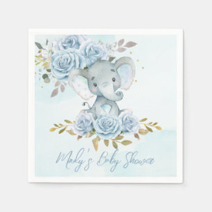 Baby Blue Blumen Süßer Elefant Junge Baby Shower Serviette
