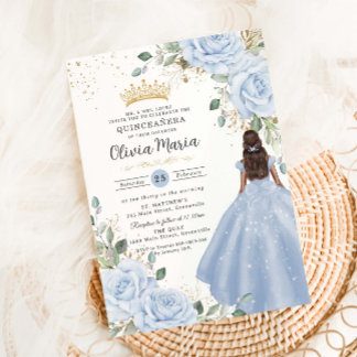 Baby Blue Blumenkleid Prinzessin Gown Quinceañera Einladung