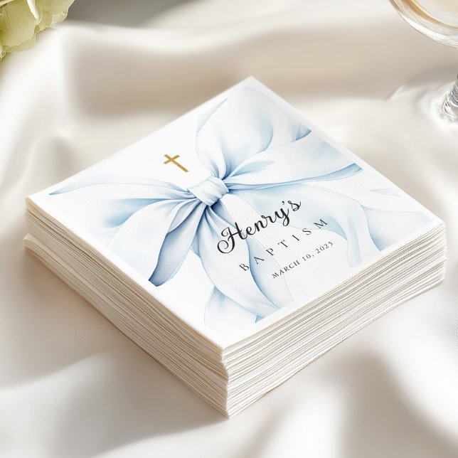 Baby Blue Bow Baptism  Serviette (Von Creator hochgeladen)