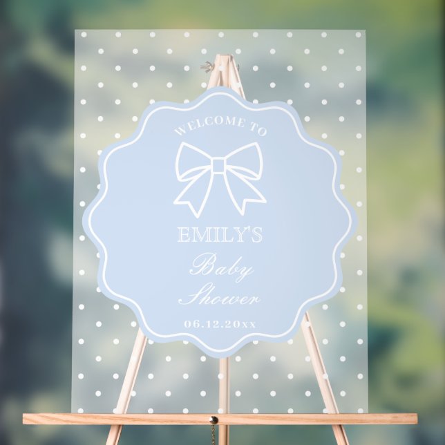 Baby Blue Bow Polka Dots Boy Baby Dusche Willkomme Acrylschild (Neutral)