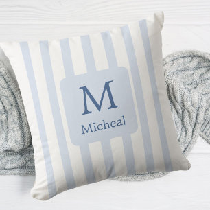 Baby Blue Boy Stripes Monogram Classic Kissen