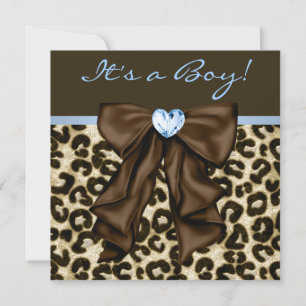 Baby Blue Brauner Leopard Baby Boy Shower Einladung