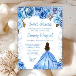 Baby Blue Braunhaarige Prinzessin Sweet Sixteen Einladung