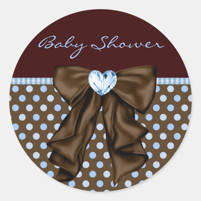 Baby Blue Brown Baby Boy Dusche Runder Aufkleber (Vorderseite)