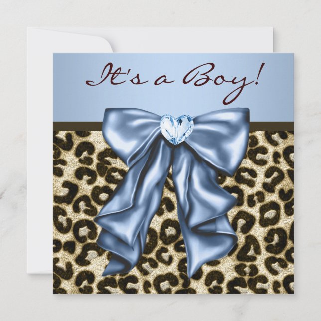 Baby Blue Brown Leopard Baby Boy Dusche Einladung (Vorderseite)