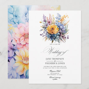Baby Blue, Buttercreme Gelb, Pastellrosa Hochzeit Einladung