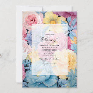 Baby Blue, Buttercreme Gelb, Pastellrosa Hochzeit Einladung