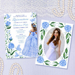 Baby Blue Butterfets Princess Foto Quinceanera Einladung