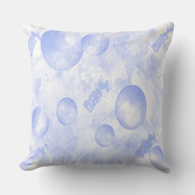 Baby Blue Butterfets und Balloons Throw Kissen (Vorderseite)