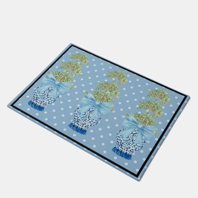 Baby Blue Chinoiserie Orange Topiary Doormat Fußmatte (Schrägansicht)