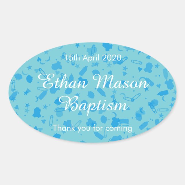 Baby Blue Confetti Taufe Christening Gefallen Ovaler Aufkleber (Vorderseite)