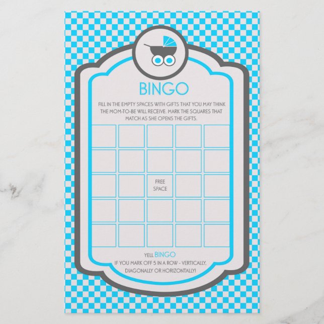 Baby Blue Cradle Baby Dusche Bingo Spiel Flyer (Vorne)
