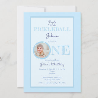 Baby Blue Crawl Walk Pickleball Thema 1. Geburtsta Einladung