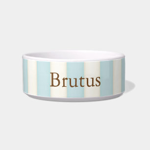 Baby Blue & Cream Streifen Personalisiert Katze od Napf