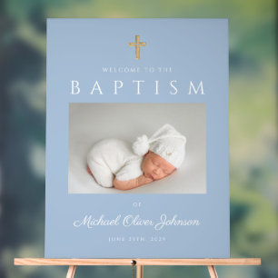 Baby Blue Cross Foto Junge Taufe Willkommen Acrylschild