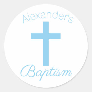 Baby Blue Cross mit Individuelle Name Taufe Runder Aufkleber