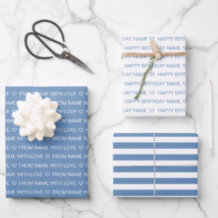 Baby Blue Custom glücklich Geburtstag mit Liebe Geschenkpapier Set