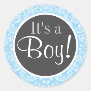 Baby Blue Damask Muster Runder Aufkleber