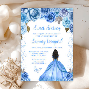 Baby Blue Dark Skin Prinzessin Sweet Sixteen Einladung