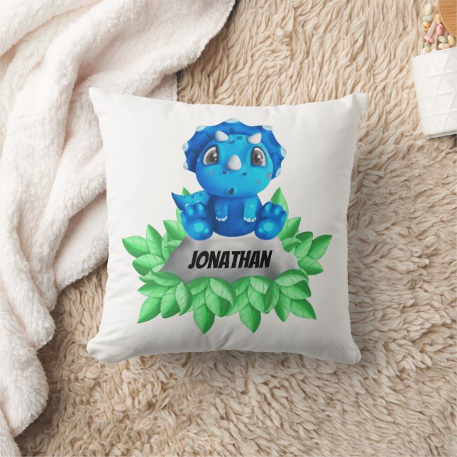 Baby Blue Dinosaurier Weiße Kissen (Decke)