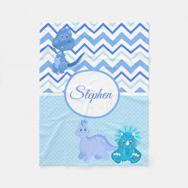 Baby Blue Dinosaurier Zickzack Personalisiert Fleecedecke (Vorderseite)