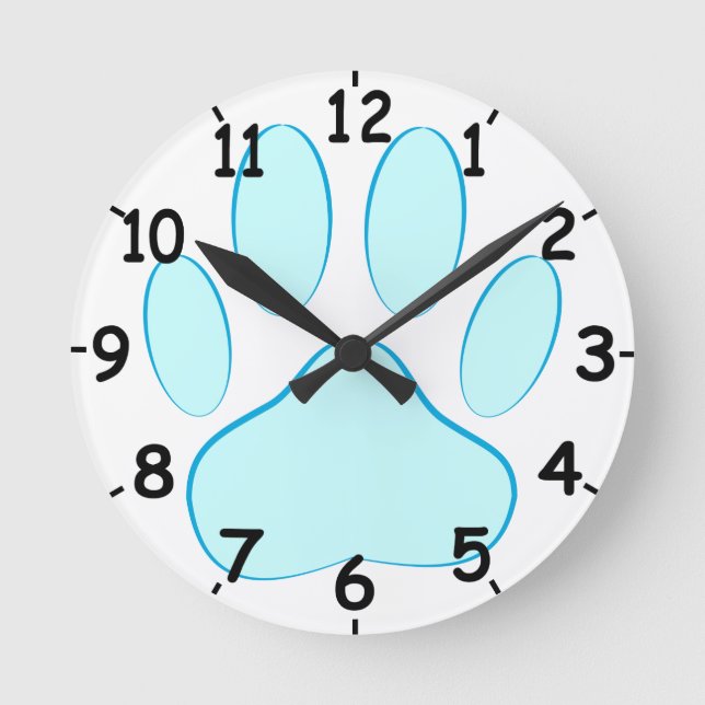 Baby Blue Dog Pawprint Runde Wanduhr (Vorderseite)